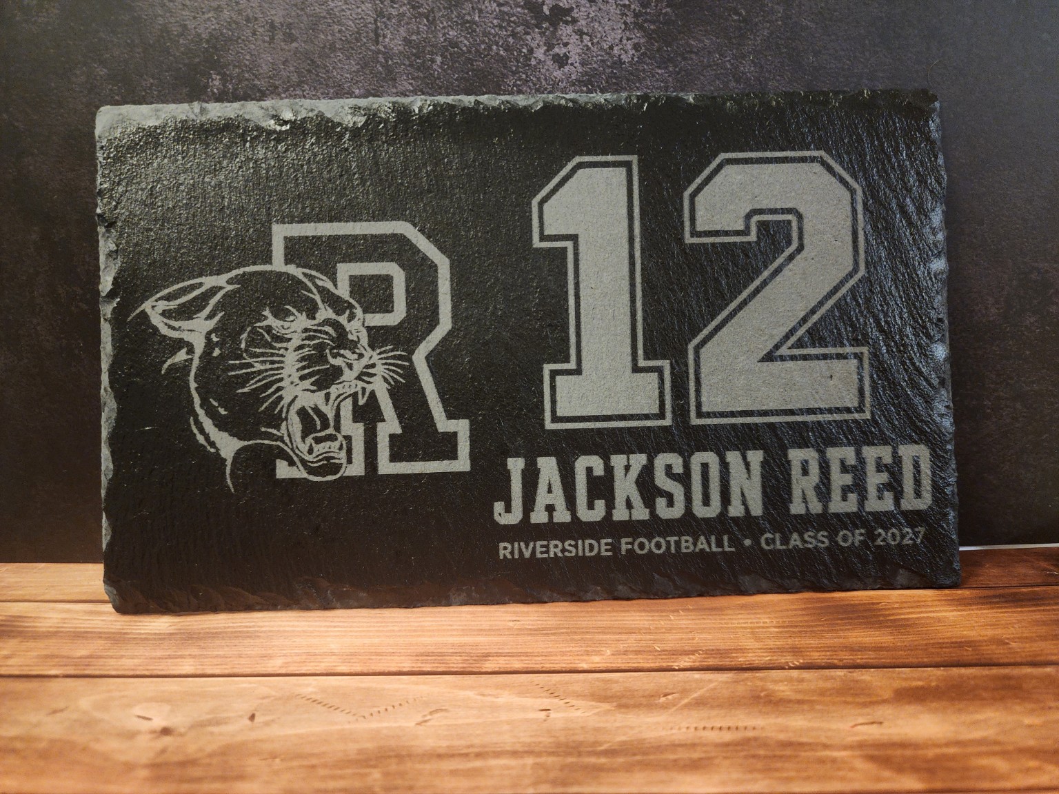 The same artwork cut into a 10 by 6 inch slate